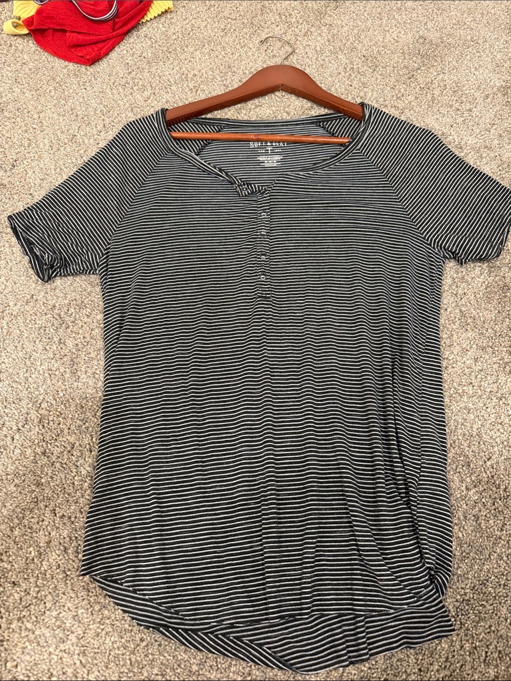 American Eagle Soft Black and White Striped Short-Sleeve